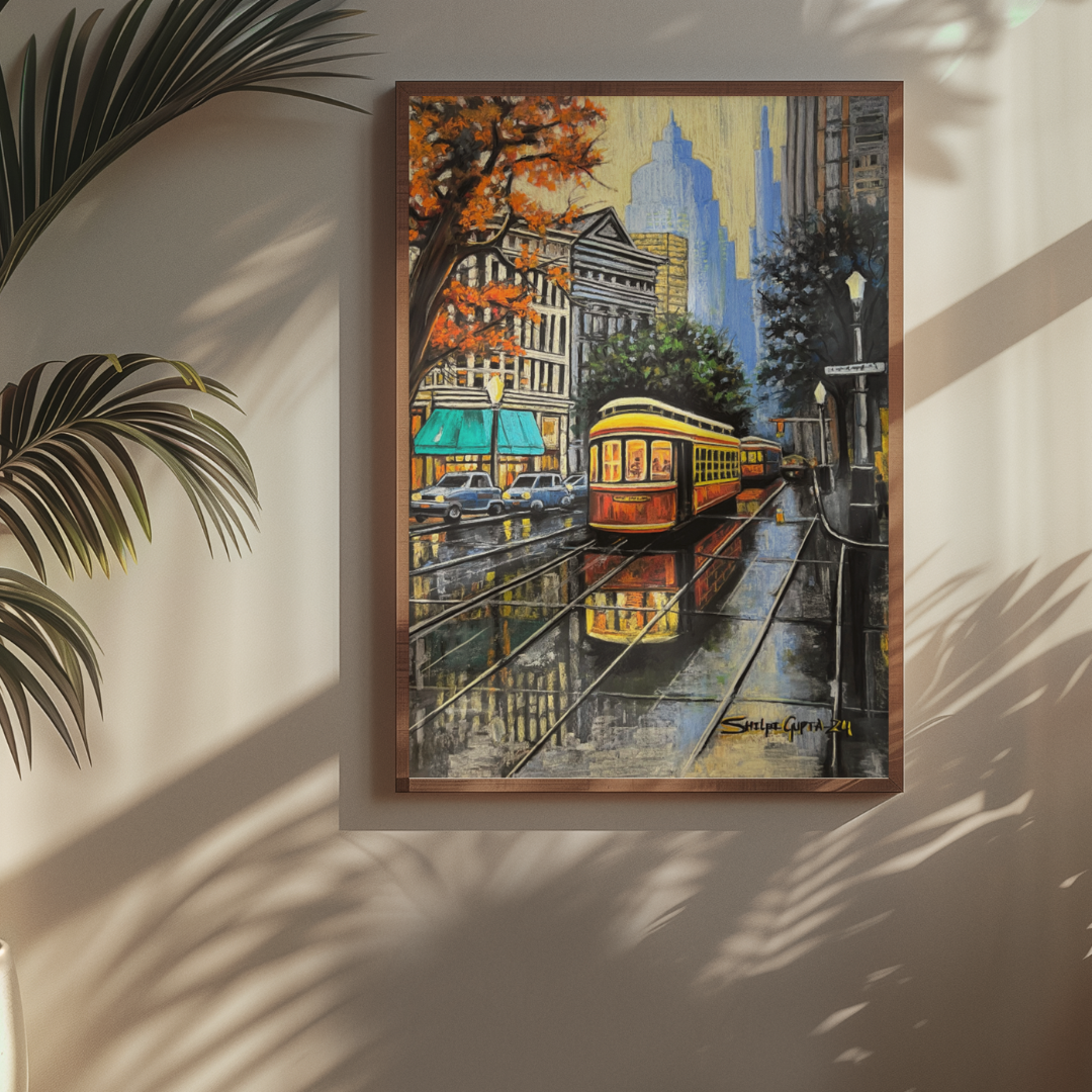 Cityscape In Rain Print