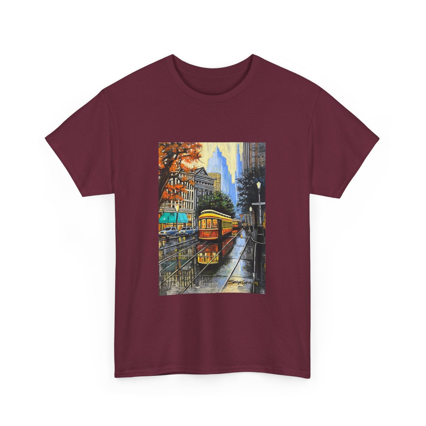 Cityscape in Rain Unisex Heavy Cotton Tee