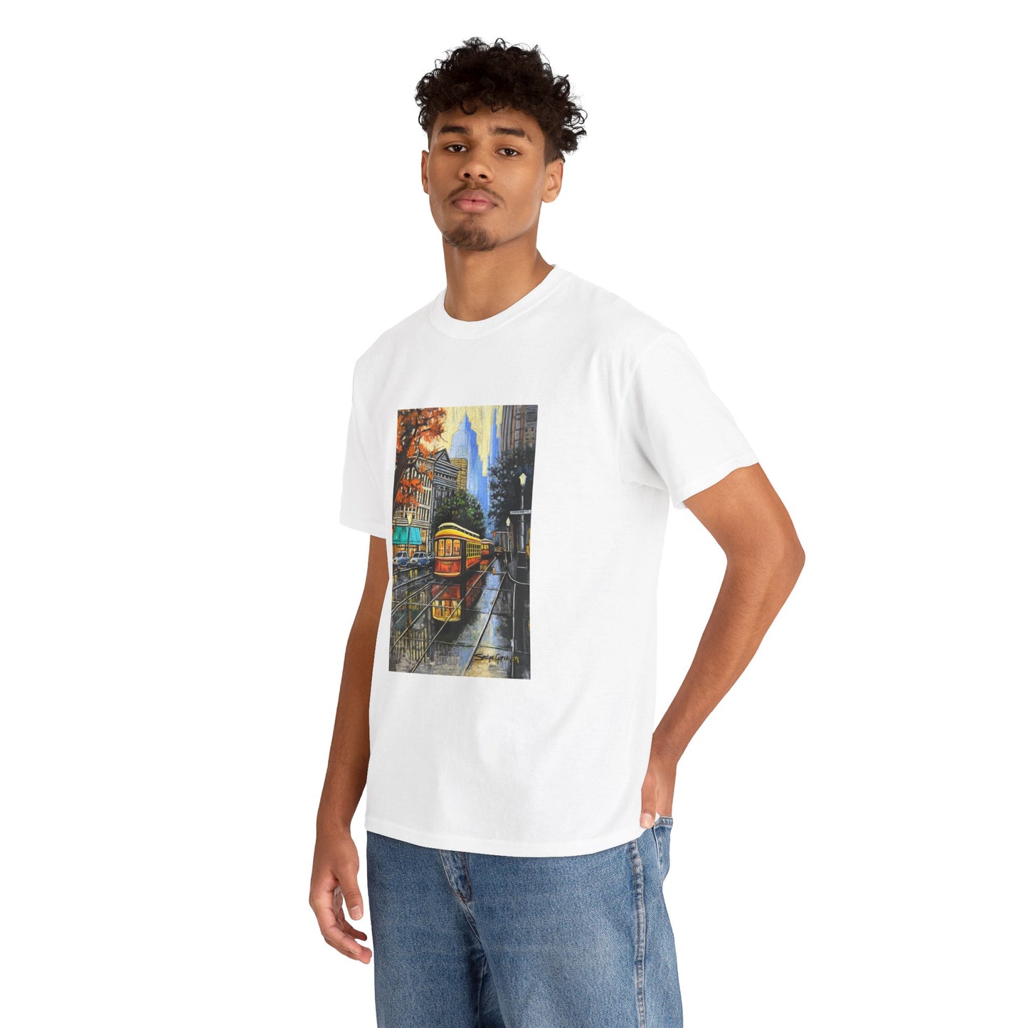 Cityscape in Rain Unisex Heavy Cotton Tee