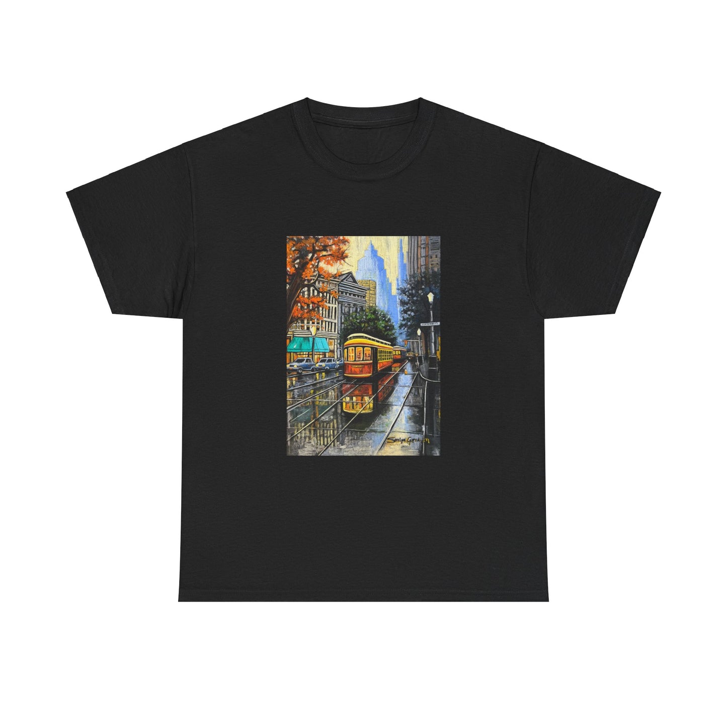 Cityscape in Rain Unisex Heavy Cotton Tee