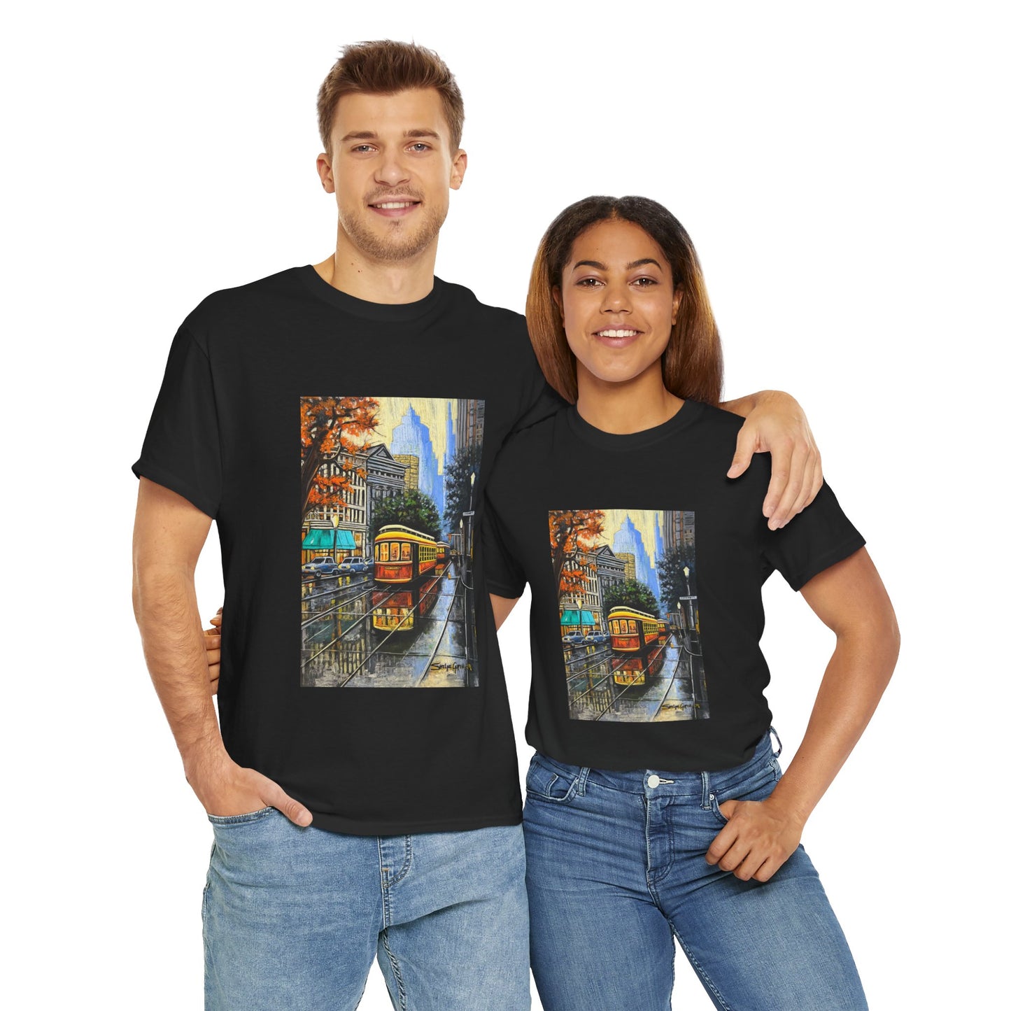 Cityscape in Rain Unisex Heavy Cotton Tee