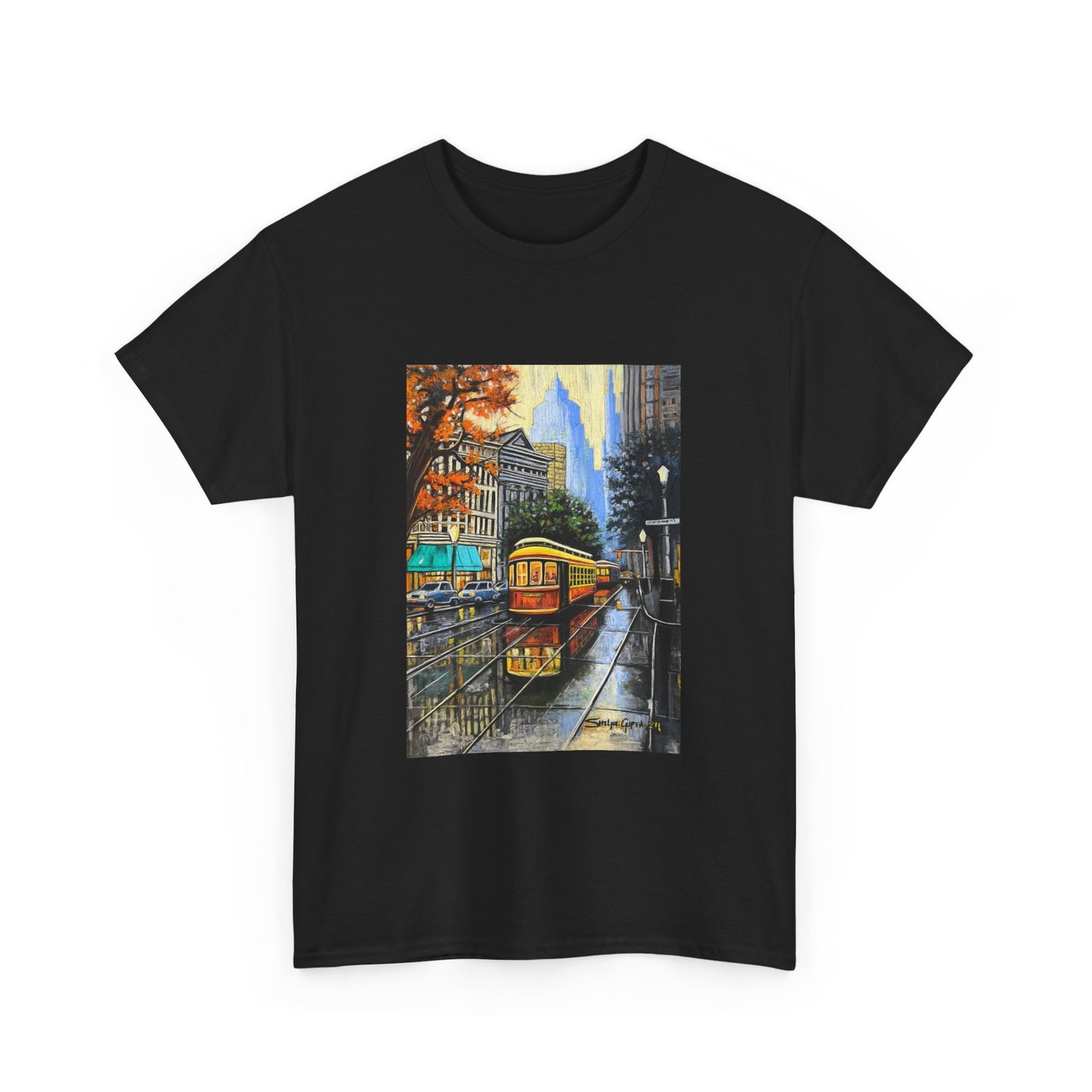 Cityscape in Rain Unisex Heavy Cotton Tee