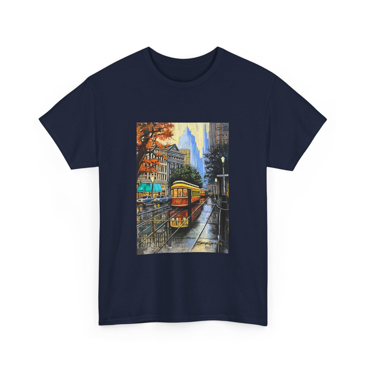 Cityscape in Rain Unisex Heavy Cotton Tee